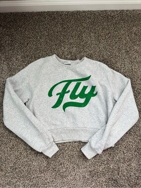 Philadelphia Eagles “Fly” Graphic Crop Sweatshirt - Gray with Green Logo